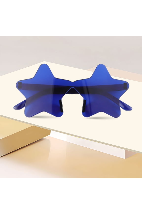 Star Shape Rimless Sunglasses Transparent Candy Color Sunglasses Party Favor star glasses for Adult Kids Women(Dark Blue)