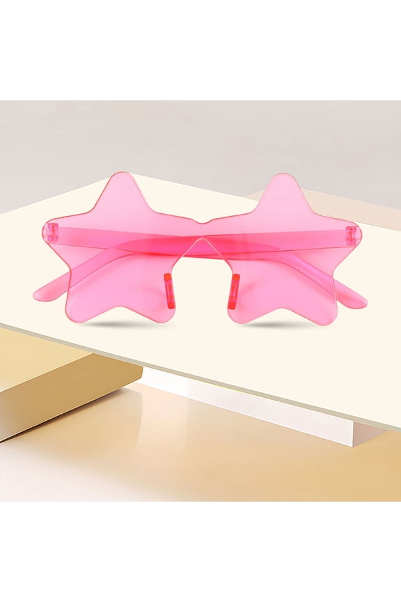Star Shape Rimless Sunglasses Transparent Candy Color Sunglasses Party Favor star glasses for Adult Kids Women(Pink)