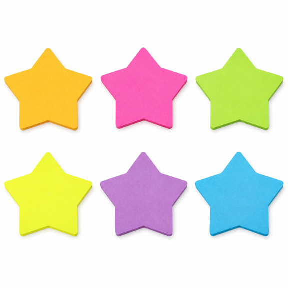 Star Shape Sticky Notes 3x3 Inch, 6 Bright Colors, 450 Sheets