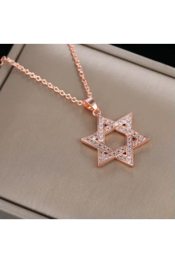 Star Shape Women Necklace Pendant Romantic 14k Rose Gold Plated Jewelry Gift