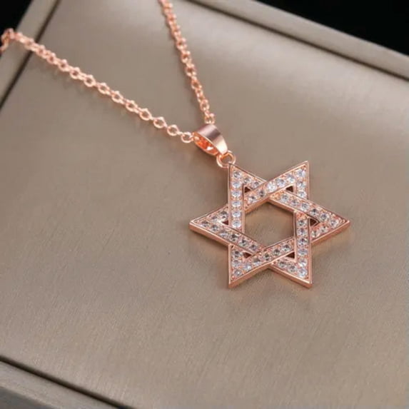 Star Shape Women Necklace Pendant Romantic 14k Rose Gold Plated Jewelry Gift