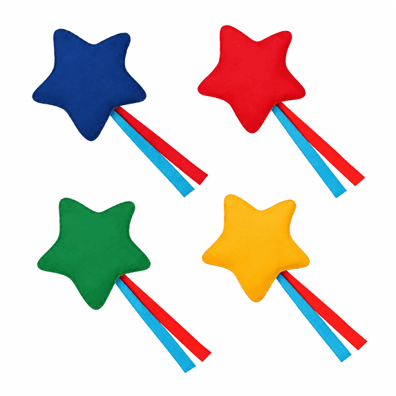 Star-Shaped Canvas Bean Bag Toss Props With Rope Tails, 4 Pack Quartz Sand Filled Target Toss Game Set for Outdoor Games, Blue Green Red Yellow