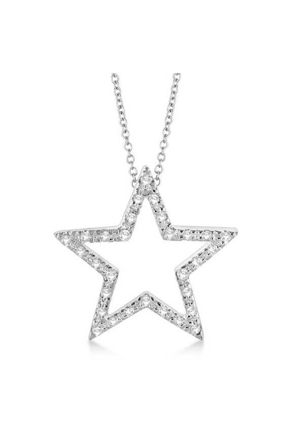 Star Shaped Diamond Pendant Necklace 14k White Gold (0.10ct)