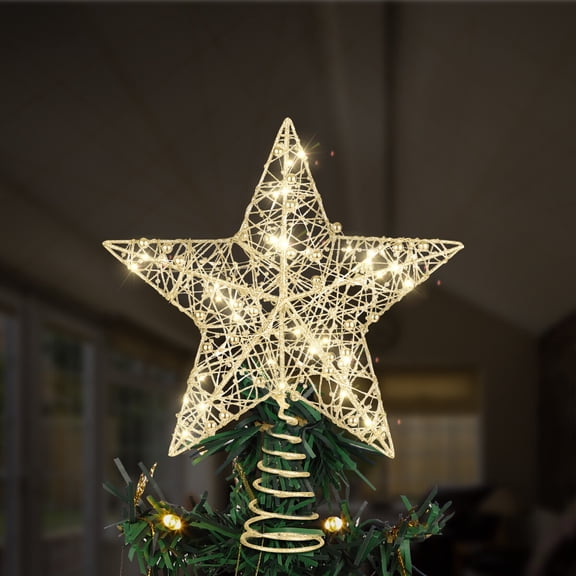 PartyKindom Golden Star Christmas Tree Topper, Rustproof Iron, 20 LED Lights, Easy Install