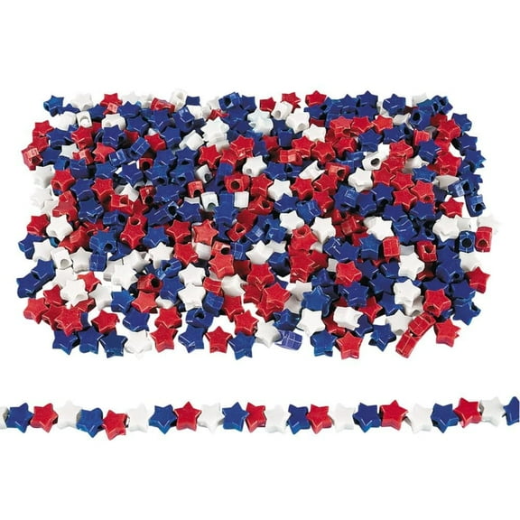 Star Shaped Patriotic Pony Beads - Craft Supplies - 1500 Pieces