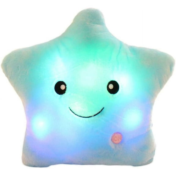 TiokMc Star Shaped Plush Throw Pillow with LED Night Light, Soft Glowing Cushion for Kids, Decorative Plush Stuffed Toy Gift, 14.6"x12.8", Blue