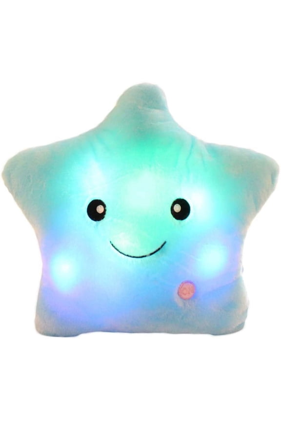 Star Shaped Plush Throw Pillow with LED Night Light, Soft Glowing Cushion for Kids, Decorative Plush Stuffed Toy Gift, 14.6"x12.8", Blue