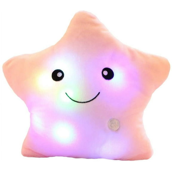 TiokMc Star Shaped Plush Throw Pillow with LED Night Light, Soft Glowing Cushion for Kids, Decorative Plush Stuffed Toy Gift, 14.6"x12.8", Pink
