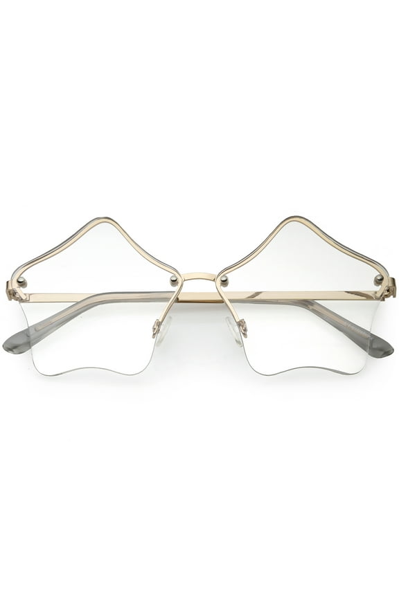 Star Shaped Rimless Sunglasses Metal Frame Color Tinted Lens 55mm (Gold / Clear)