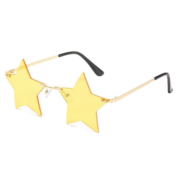 Star Shaped Sunglasses Fashion Rimless Pentagram Eyewear for Party Festival Costume Accessory Yellow