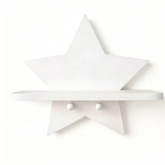 Star-Shaped Wall Shelf with Hooks, Decorative Floating Storage Rack for Entryway, Bedroom, Living Room & Nursery Organization
