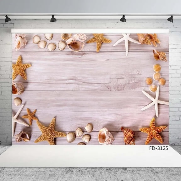 Star Shell Frame Wood Board Floor Photo Background Photocall Photography Backdrop Props Studio Shoot For Baby Shower Newborn