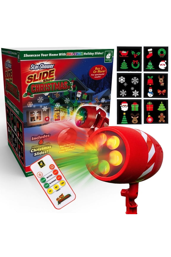 Slide Show Christmas LED Projector, AS SEEN ON TV, Showcase Your Home with Full-Color Holiday, Remote Control, Use 2 or More for Spectacular Results, Includes 6 Christmas Slides