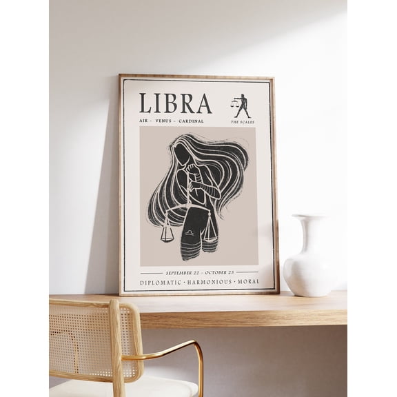 Star Sign Libra Zodiac Astrology Boho Bedroom Wall Decor, Stretched Canvas 12x16in