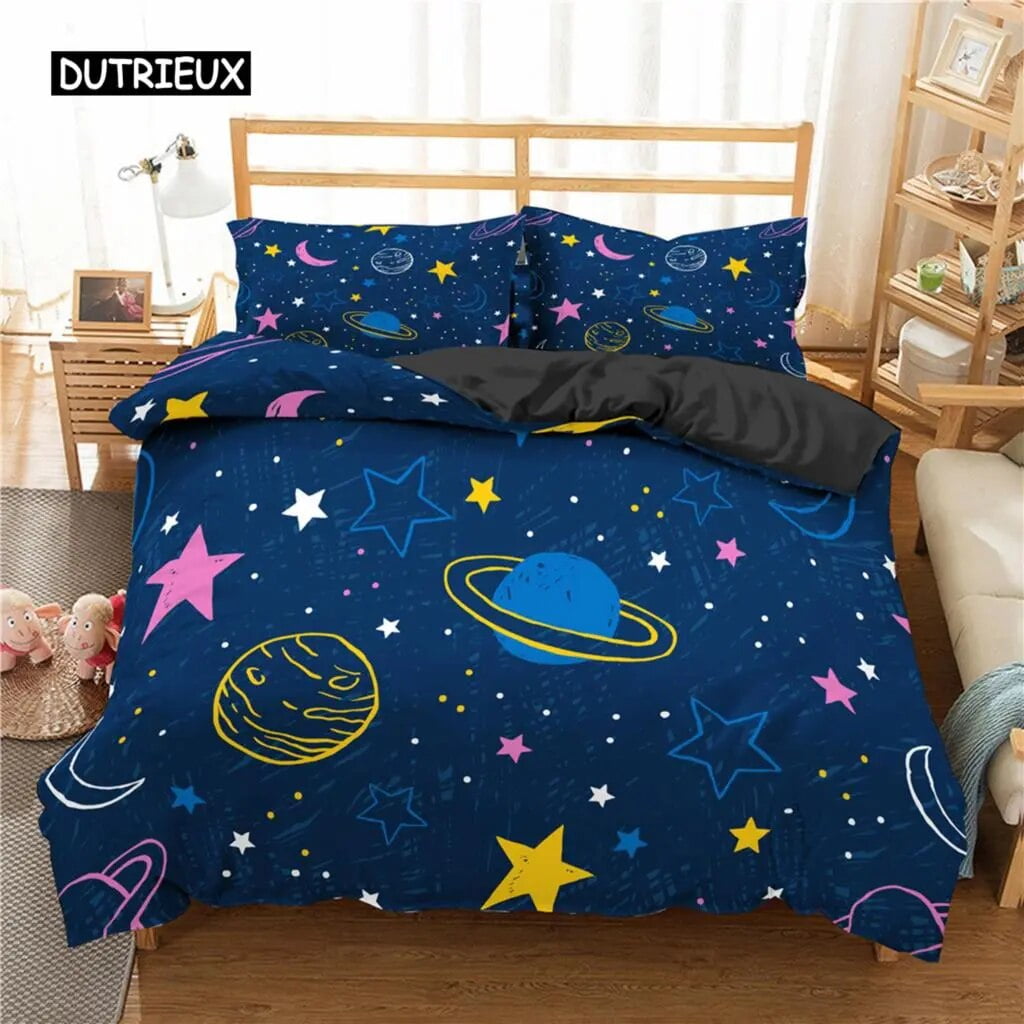 Star Single Double Twin Bedding Set/3pcs Night Sky Polyester Bed Cover