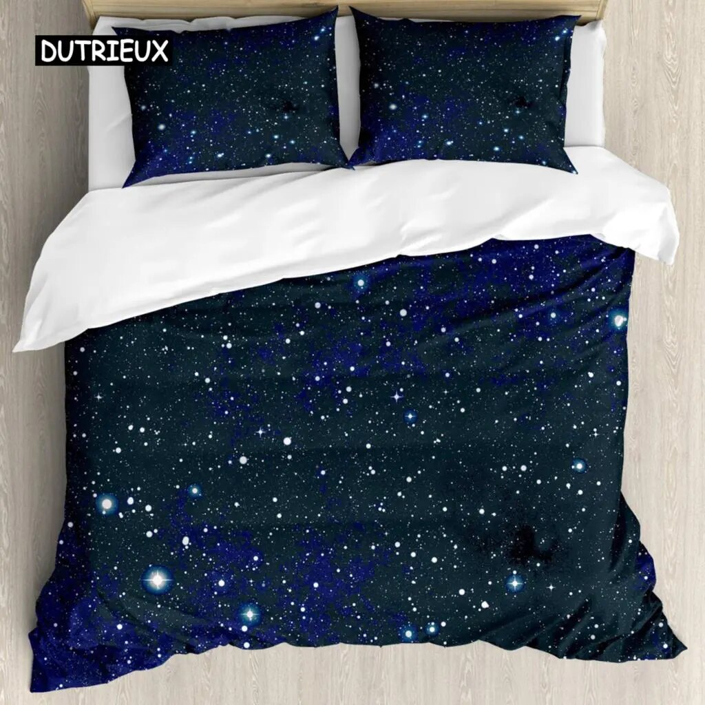 Star Single Double Twin Bedding Set/3pcs Night Sky Polyester Bed Cover