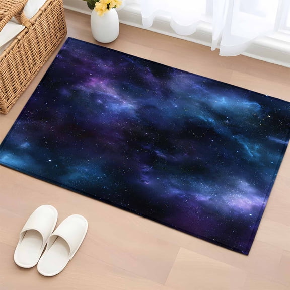 Star Sky Bathroom Rug Washable 2x3 Entryway Rug Non Slip Modern Blue Purple Black Nature Starry Night Front Door Mat Low Pile Indoor Doormat Throw Floor Carpet for Kitchen Bedroom Entrance
