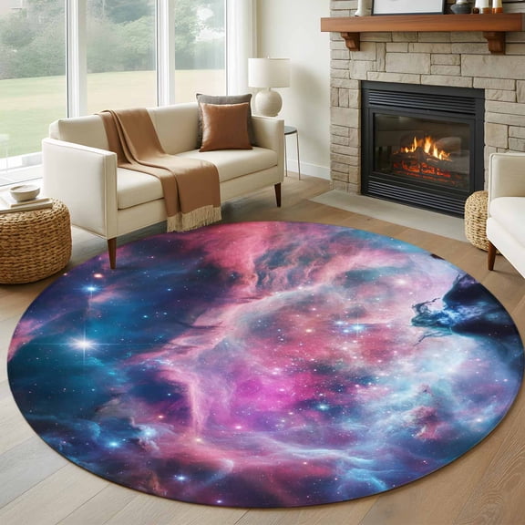 Star Sky Round Rug 8ft Washable Circle Rugs Non Slip Modern Fantasy Ombre Space Abstract Art Large Area Rug Indoor Floor Carpet for Bedroom Kitchen Living Room Home Office Dining Room Nursery