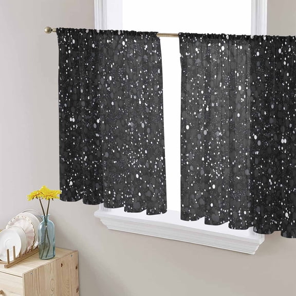 Star Sky Sheer Curtains 54 Inches Length 2 Panels Set, Window Sheer Curtains for Living Room/Bedroom, Modern Abstract Black Starry Night Dots Pattern Light Filtering Rod Pocket Curtain 52''x54''x2