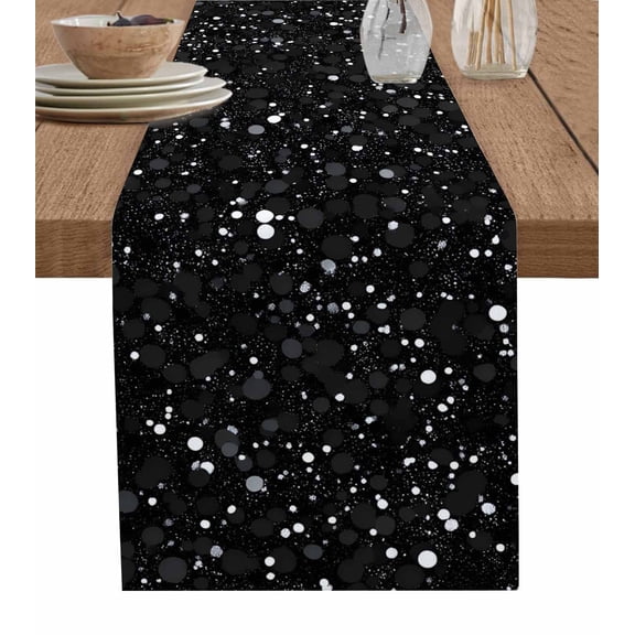 Star Sky Table Runner 36 Inches, Modern Abstract Black Starry Night Dots Pattern Bed Runner Dresser Scarves Tabletop for Indoor Outdoor Parties/Ceremony/Banquet, 13"x 36"