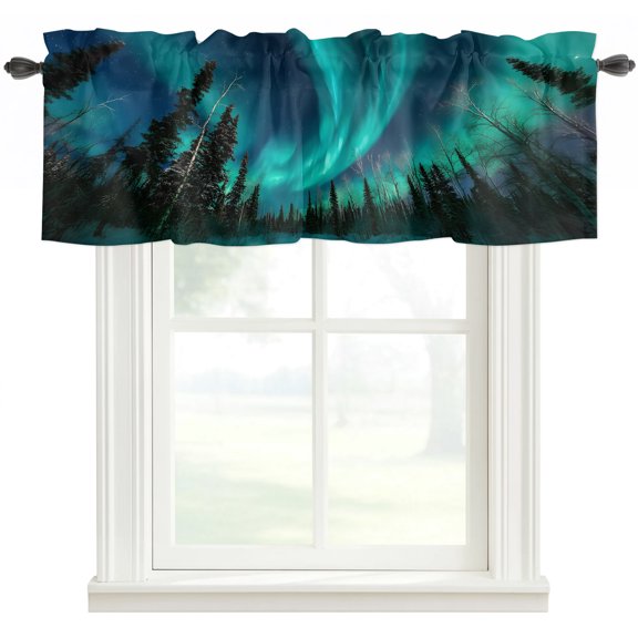 Star Sky Valances for Windows Farmhouse Kitchen Curtains Valances Rod Pocket Valance Curtains for Kitchen Windows Turquoise Lights Natural Night Scenery Window Valances for Bathroom Bedroom 42"x12"