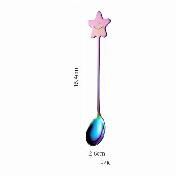 Star Smiling Face Stainless Steel Mixing Spoon - Cute 5-Point Star Coffee Dessert Spoon for Baking, Stirring, and Serving
