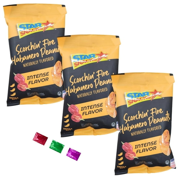 Scorchin' Fire Habanero Peanuts 5 Oz Pack of 3, Extra Hot & Spicy Roasted Nuts, Bold Crunchy Snack for Travel Lunch Party Treats Picnic On the Go Snacking w/ Snoep in Beperkte Oplage