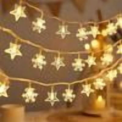 Star Snowflake LED String Lights, Warm White Festive Fairy Light Strand, Low Voltage Safe Flexible Easy Install Lighting for Christmas Bedroom Window Halloween Party Wall Decor