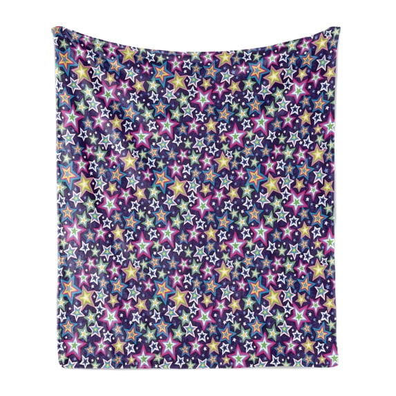 Star Soft Flannel Fleece Blanket, Multicolored Stars in Different Shapes Space Universe Themed Image Abstract Background, Cozy Plush for Indoor and Outdoor Use, 50" x 60", Multicolor, by Ambesonne