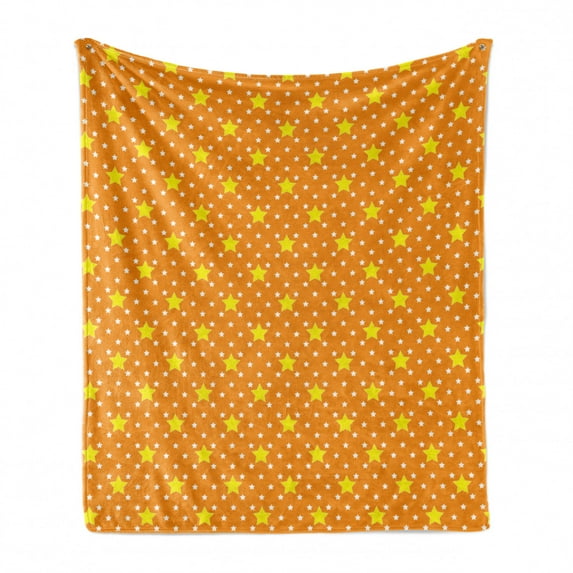 Star Soft Flannel Fleece Blanket, Small Large Star Pattern in Vivid Color Starry Night Sky Polka Dot Ornament Print, Cozy Plush for Indoor and Outdoor Use, 60" x 80", Yellow Orange, by Ambesonne