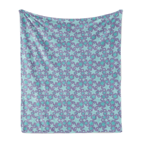 Star Soft Flannel Fleece Throw Blanket, Hand Drawn Composition of Geometric Shapes Pastel Colored Design Abstract, Cozy Plush for Indoor and Outdoor Use, 50" x 60", Lilac and Pale Blue, by Ambesonne
