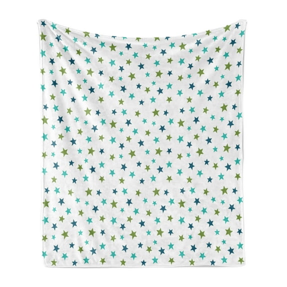 Star Soft Flannel Fleece Throw Blanket, Repetitive Abstract Simplistic Sky Objects Pattern, Cozy Plush for Indoor and Outdoor Use, 70" x 90", White Multicolor, by Ambesonne