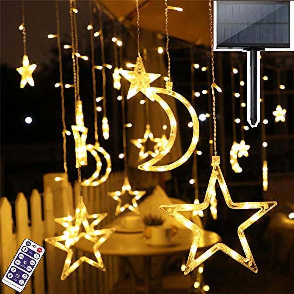 Star Solar Lights Outdoor,Solar Powered Curtain Lights,Window Lights,Solar Led String Lights Twinkle Star Moon Fairy Lights for Outdoor Garden Patio Landscape Home Christmas Holiday Decoration - image 1 of 3