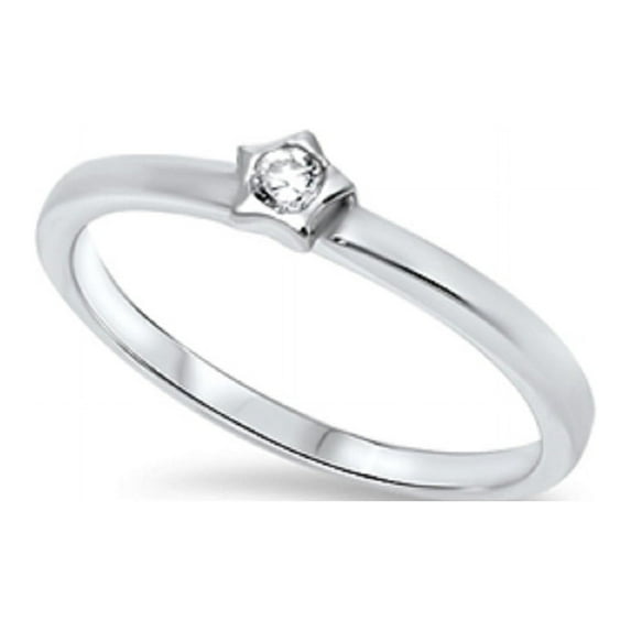 Star Solitaire Cubic Zirconia Ring Sterling Silver 925