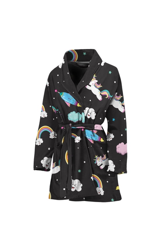 Star Space Unicorn Pattern Women Bathrobe One Size Univeral Fits Fashion Lightweight Plush Fleece Long Robe For Women