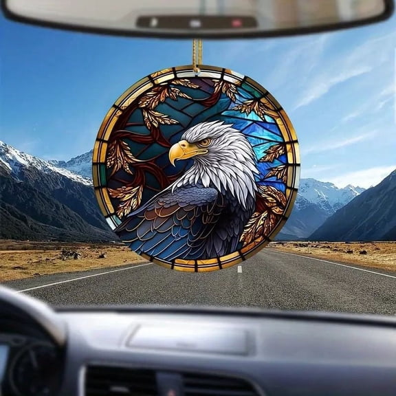 Star-Spangled Acrylic Eagle Car Hanging Decoration – Double-Sided Ornament Featuring An American Eagle With Spread Wings & Stars, Great For Rearview Mirror, Car Interior Or Gift Giving