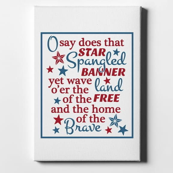 Star Spangled Banner Word Art - 11" x 14" - Decorative Canvas Wall Art - White Edge - 5/8" Gallery Wrapped