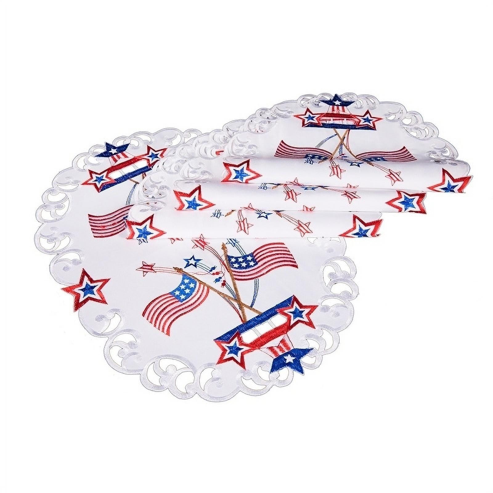Star Spangled Embroidered Cutwork Placemats, 13 by 19Inch, Set of 4