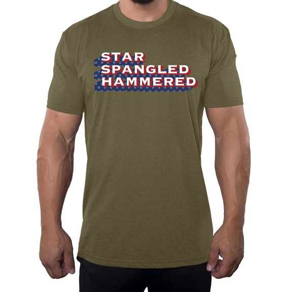 Star Spangled Hammered, Funny 4th of July T-shirts, Men's Graphic Tees - Olive Drab MH200PATRIOT S18 S