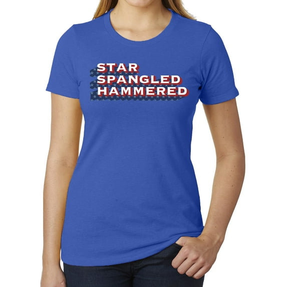 Star Spangled Hammered Funny 4th of July T-shirts, Woman's Graphic Tees - Royal MH200WPATRIOT S18 XS