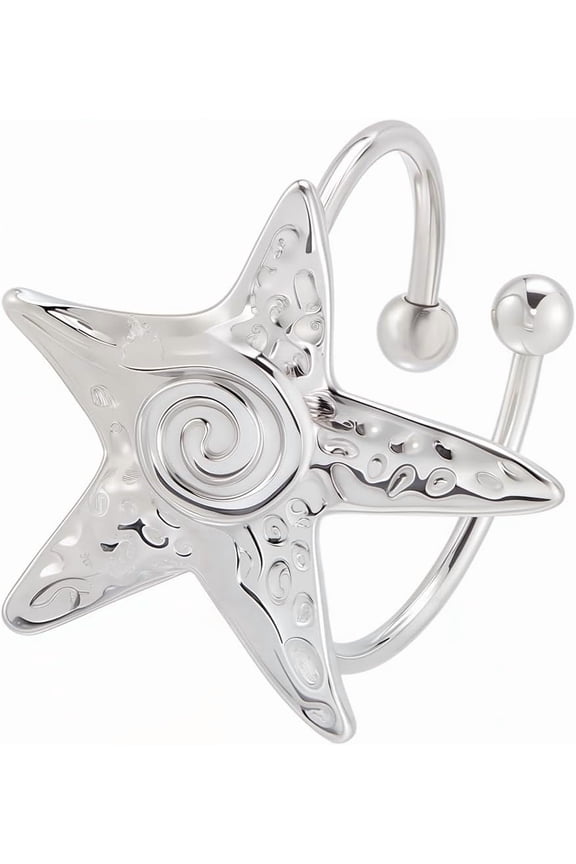 Star Statement Ring 304 Stainless Steel Starfish Adjustable Open Wrap Finger Rings Summer Ocean Sea Beach Holiday Jewelry Women Gift Making DIY