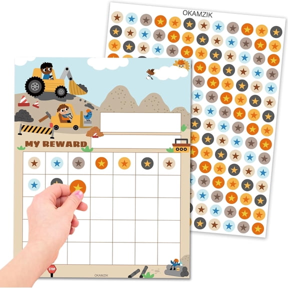 Star Sticker Chart for Kids Behavior -25 Toddler Sticker Reward Chart Incentives, Behavior Chart for Kids At Home & Classroom, Construction Incentive for Classroom Must Haves