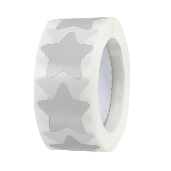 Star Stickers 1 Inch 1 Roll DIY Adhesive Labels Notes, Greeting Cards, Gift Boxes, 500 Count/Roll Silver Grey