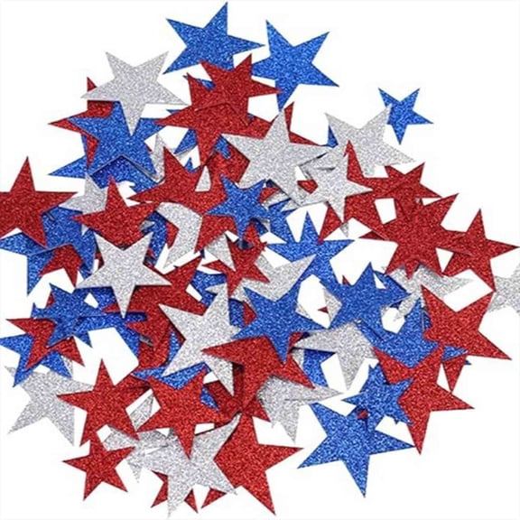 Star Stickers, 150 PCS 4th of July Foam Stickers, Self-Adhesive Red White Blue Glitter Foam Star Decorations for Independence Day Arts Crafts DIY Supplies