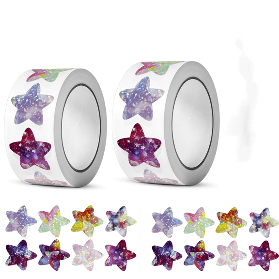 Star Stickers for Kids Reward, 500pcs Holographic Star Stickers, 2 Rolls Sparkly Foil Star Stickers for Behavior Chart, Student Planner, School Classroom Students Teacher Supplies(wwx)