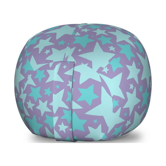 Star Storage Toy Bag Chair, Hand Drawn Composition of Geometric Shapes Pastel Colored Design Abstract, Stuffed Animal Organizer Washable Bag, Large Size, Lilac and Pale Blue, by Ambesonne