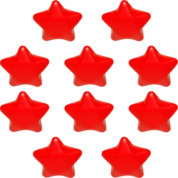 Star Stress Balls Set of 10, Bulk Pack - Anxiety Stress Relief, Perfect for Your Desk, Office or Home - Red