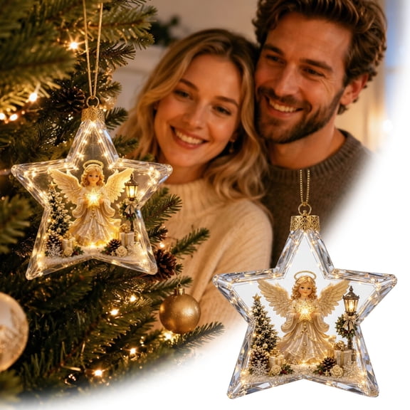 Star String Clear1 Flat Acrylic Hanging-a wire star frame,warm white fairy lights and clear bead trim Charms for Christmas Decor