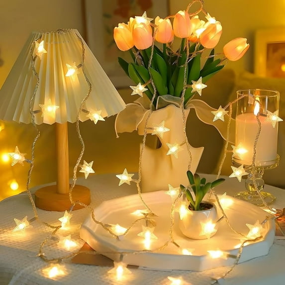 Star String Lights, 10Ft 20 LED Fairy Lights Battery Operated Waterproof Indoor Outdoor Twinkle Christmas Lights for Bedroom Party Wedding Xmas Tree Decoration (Warm White)