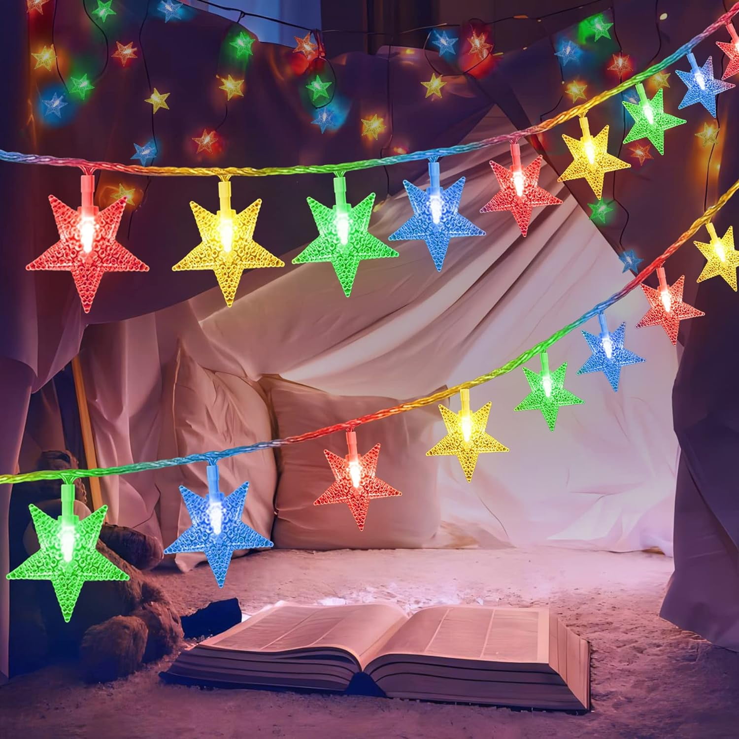 Star String Lights 15 FT 30 LED Fairy Christmas Light Battery Operated Indoor Outdoor Twinkle Lights Bedroom Decor for Party Wedding Xmas Tree (Multicolor)
